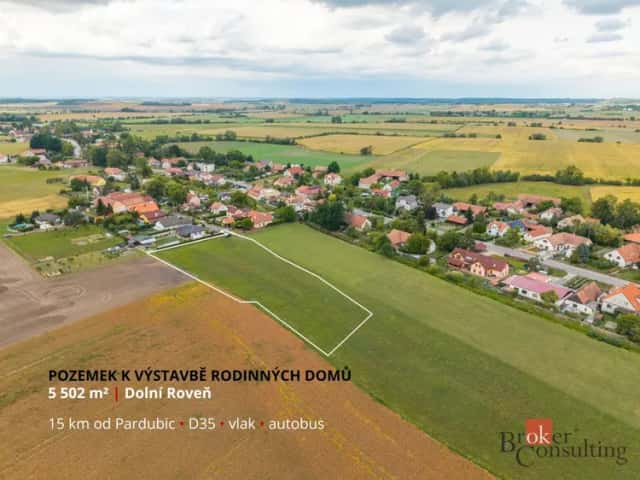 Prodej stavebního pozemku 5 502 m2, Dolní Roveň, Dolní Roveň, okres Pardubice