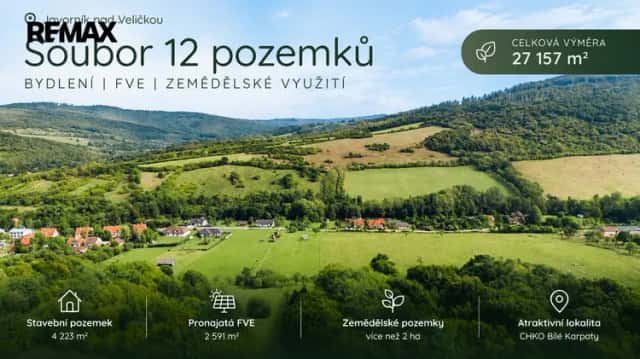 Soubor 12 pozemků | bydlení, výnos z FVE a 2,7 ha půdy, Javorník, okres Hodonín