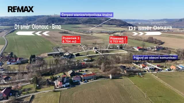 Prodej pozemků ke komerčnímu využití o celkové výměře 13 407 m2 v obci Vražné - Hynčice, Vražné, okres Nový Jičín