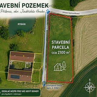 Prodej stavební parcely 2100 m² Příbraz, Příbraz, okres Jindřichův Hradec