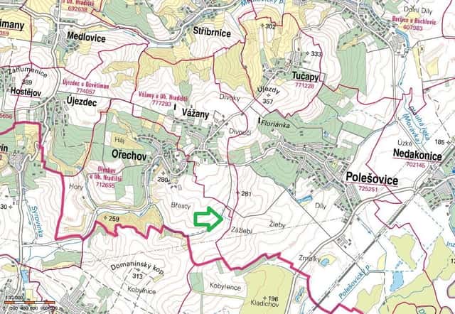 Ořechov okr. Uher. Hradiště prodej pozemku orná půda 1731 m2, okres Uherské Hradiště